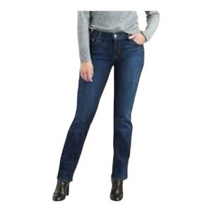 Levis 505 Jeans Women’s Size 14 Dark Wash Blue Whisker Faded Straight Leg Basic
